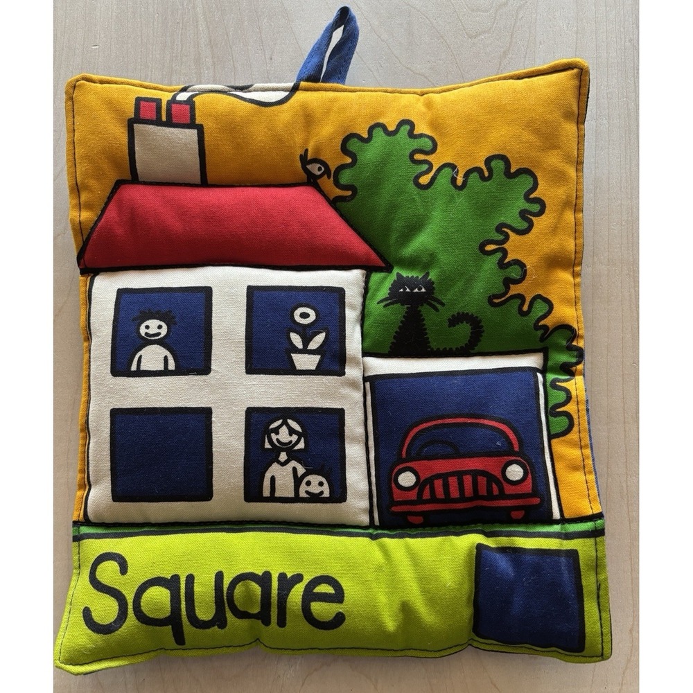 Square Quilted Hot Pad Trivet Primary Colors House Cat Car Child 10 x 10